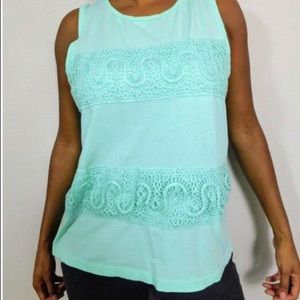 J.Crew Mint Green  Lace Panel Top M